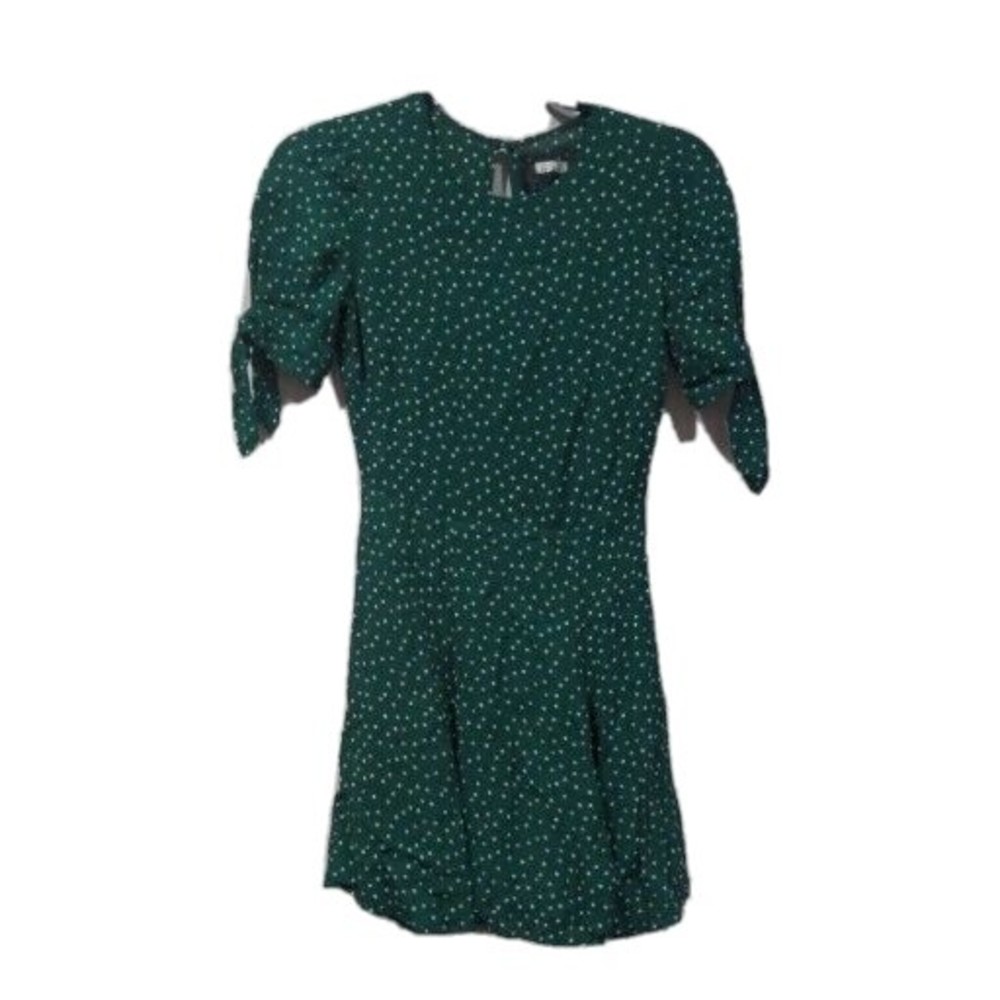Reformation Womens Polka Dot Mini Dress Size 4 Green Tie Sleeve Viscose Keyhole